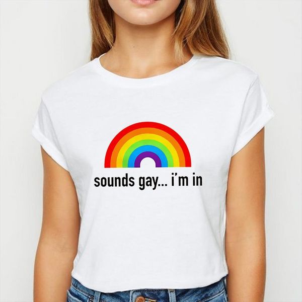 

lgbt sounds gay im women in oversize round neck tee spring summer funny show thin shirts, White