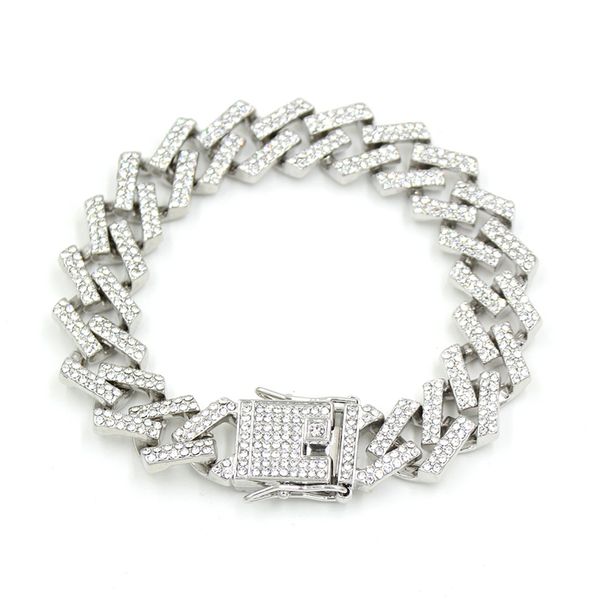 

iced out 15mm miami cuban link chain bracelets for mens women hip hop rapper chains jewelry gifts, Black
