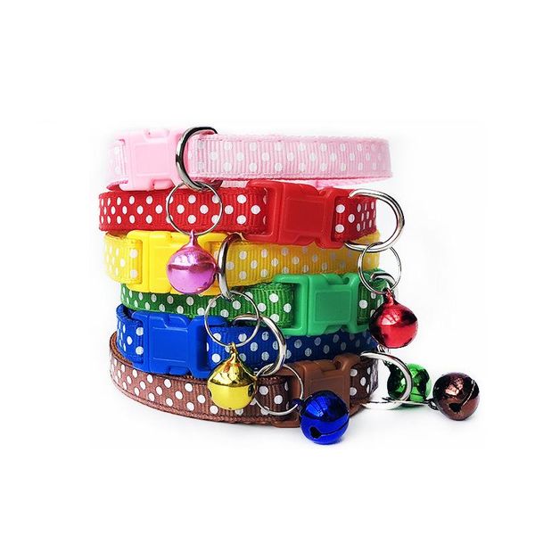 

dog collars & leashes 6 colors adjustable cute dots pet puppy cats collar nylon buckles with bell supplies for pets s dogs accessories