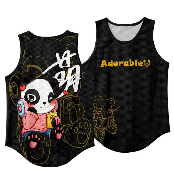 

men' tank panda printed men bodybuilding fitness singlets gyms quick-drying breathable sportswear vest oversize 6xl, White;black