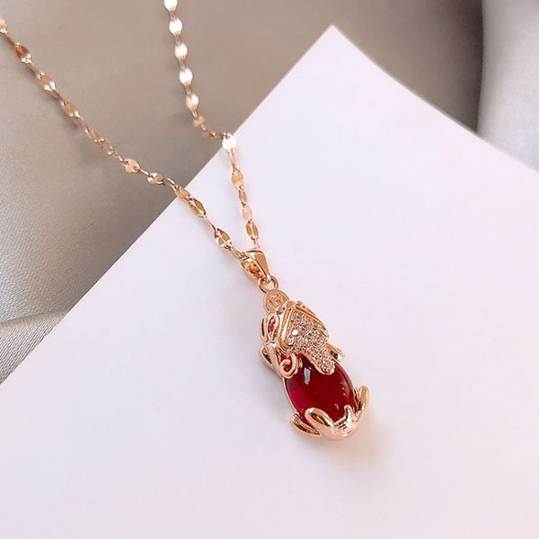 

ti-tanium steel necklace red new year neckwear for men and women, Silver