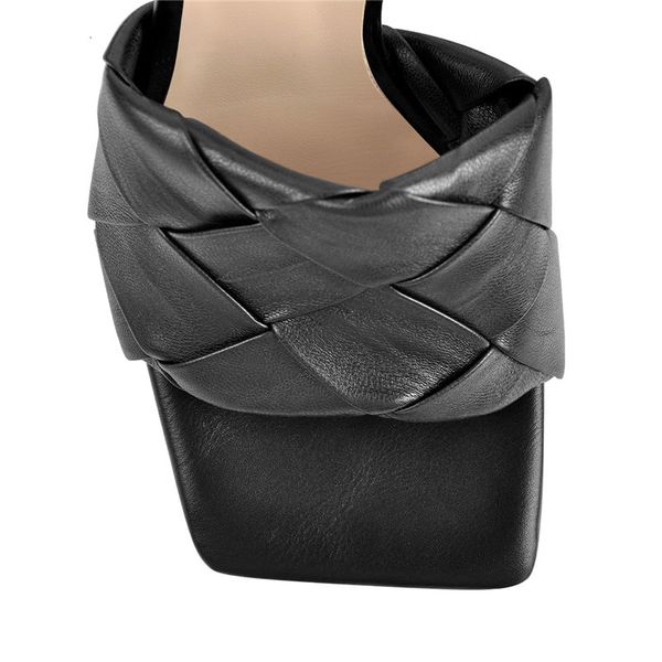 

sandals women's square toe black thin high heels slip on sandals