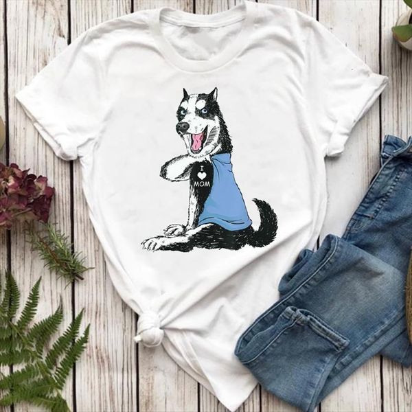 

short sleeve 90s animal dog womens t shirt pet mom funny cartoon lady female ladies print graphic tee, White