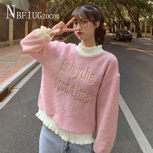 

women's hoodies & sweatshirts women korean fashion loose students winter imitation lambswool female sweatshirt, Black
