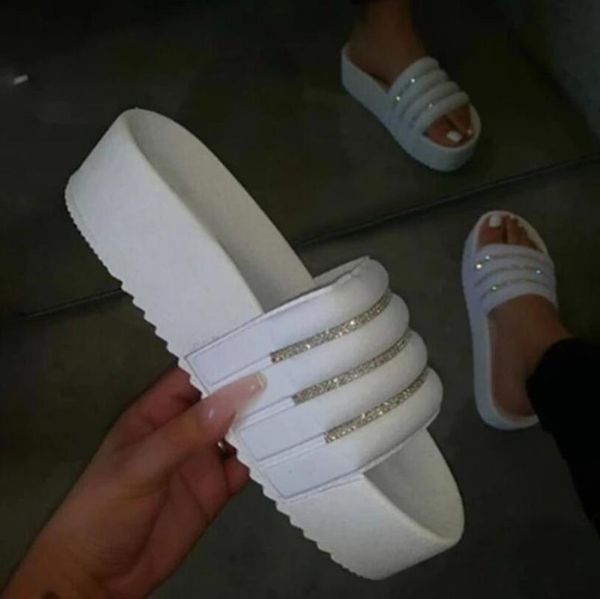 

slippers 2021 summer women rhinestone platform wedge sandals beach calzado mujer women's fashion casual loafer, Black