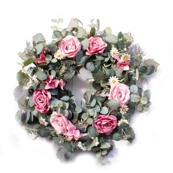 

decorative flowers & wreaths 22inch artificial pink rose front door wreath handcrafted for home decor
