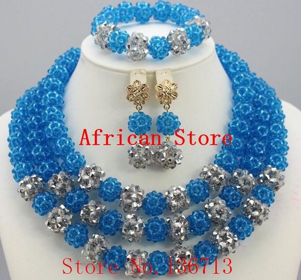 

earrings & necklace 2021 red nigerian wedding african beads jewelry set dubai bridal neckalce sets bs303-11, Silver