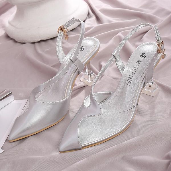 

sandals party high heel dress show shoes design transparent pvc black gold and silver women's pointed toe fashion sexy
