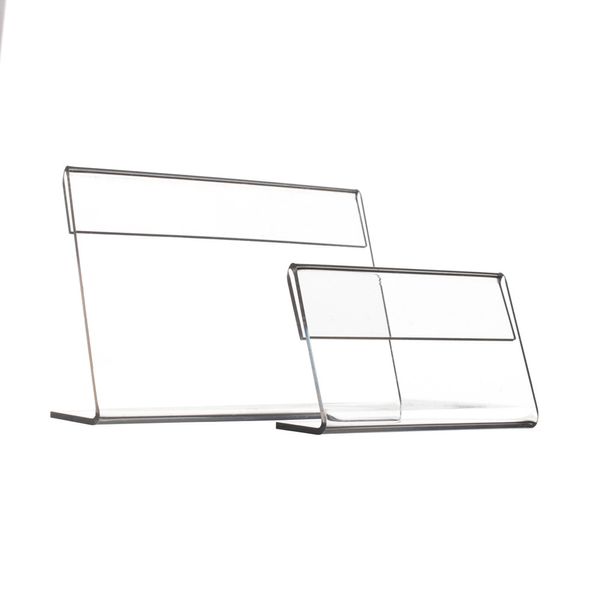 Werbung Display T1.2mm Clear Acryl -Kunststoff -Schildpapier -Etikett -Kartenpreispreishalter L -Form Horizontal auf Tabelle 50pcs verschiedene kleinere Gr￶￟e