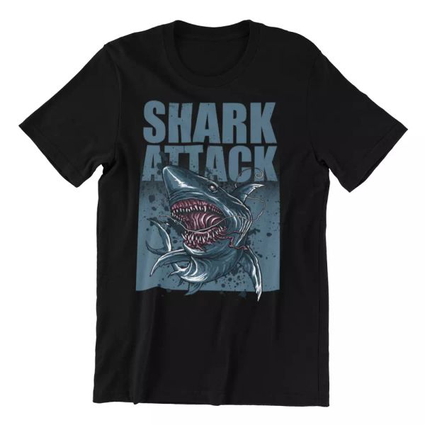 

Sea Shark Attack - Men's Cotton T-shirt Horror Movie Jaws, White;black