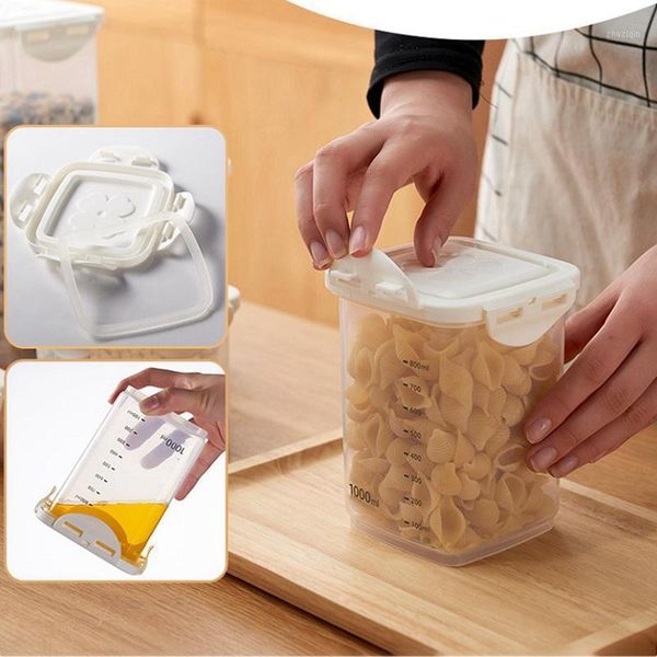 

storage bottles & jars food container plastic kitchen transparent sealed with scale refrigerator noodle box multigrain tank