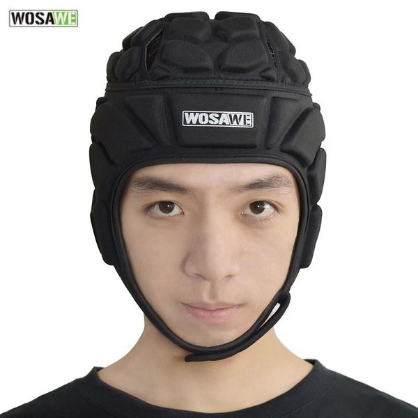 

men women profession football soccer goalkeeper helmet sports rugby scrum cap head guard goalie roller hat fiber protector cycling caps & ma, Black