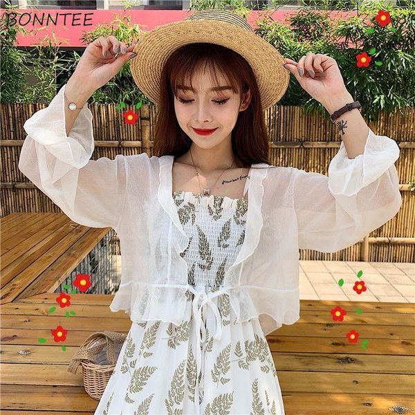 

blouses women summer chiffon sun protection est basic chic ladies crop flare sleeve trendy lovely girls shirts women's &, White