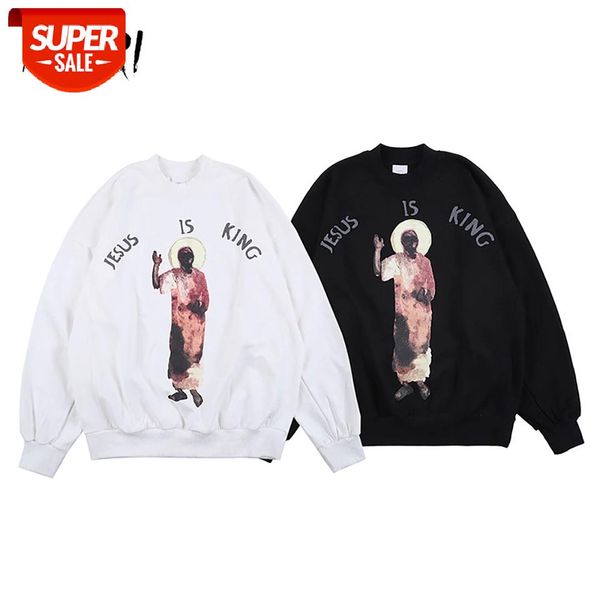 

nagri jesus is king print sweatshirt men casual long sleeve pullover hoodie hip hop male fashion oversize hoodies #cl1i, Black