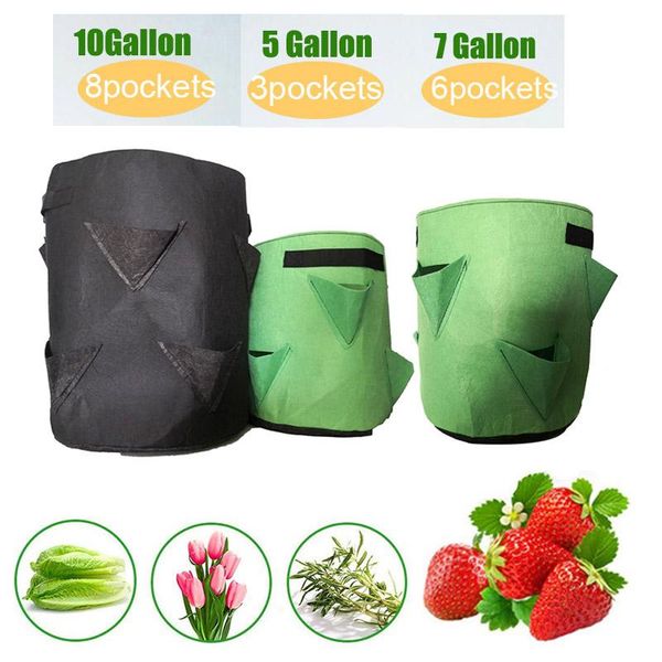 

planters & pots 5/7/10 gallon garden tool pocket flower jardin plant grow bag strawberry vertical pouch root round reusable pot gardening