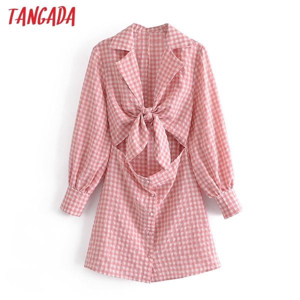 

fashion women plaid print cut-out dress arrival long sleeve ladies mini robe je03 210416, Black;gray