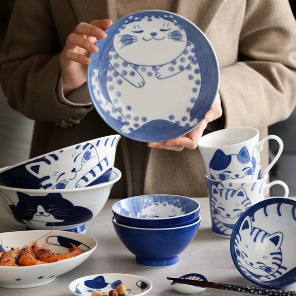 

bowls japanese ceramic plate hand painted salad creative dinner cute baking tray kitchen western dishes tableware da60cp