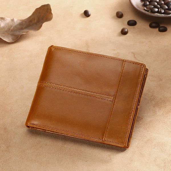 

wallets business wallet leather men's rfid short layer cowhide retro wax zipper pocket male, Red;black