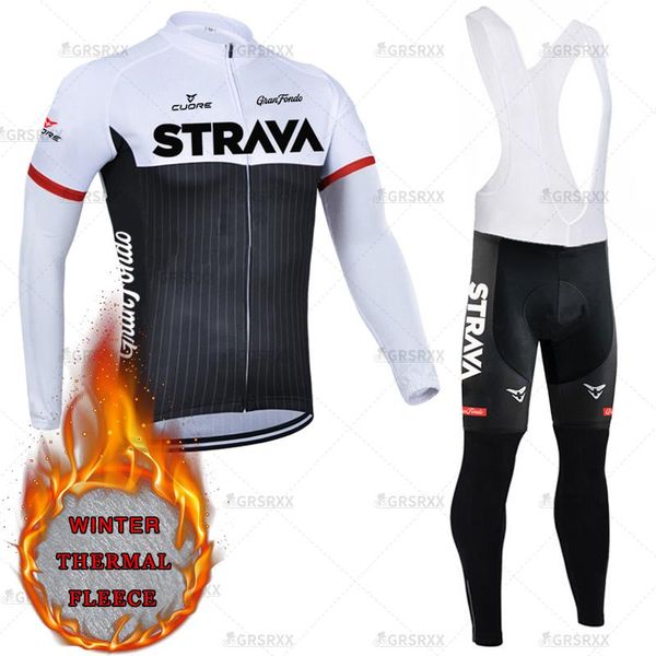

racing sets strava men's winter cycling set males' bib pants road bike suit windproof fleece thermal long sleeve suits, Black;blue