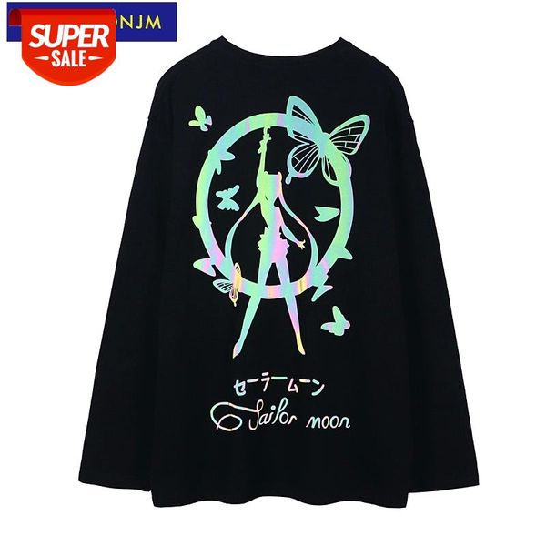 

uncledonjm reflective cartoon print crewneck sweatshirt hip hop streetwear men harajuku clothes anime mens clothing bv-9236 #9o3f, Black
