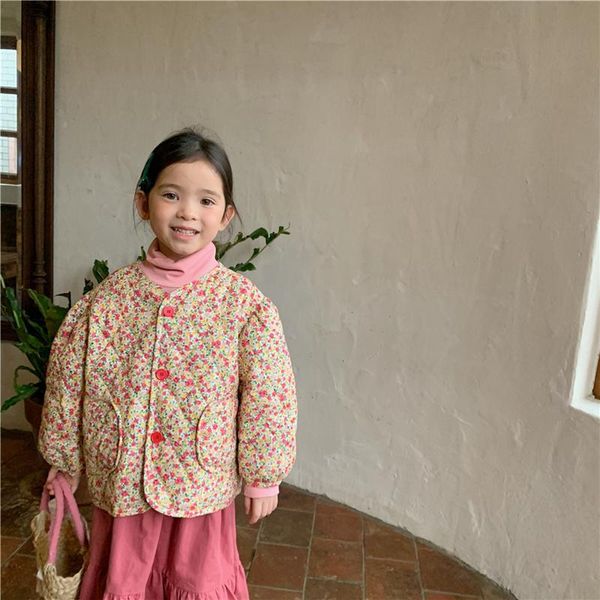 

down coat girls autumn 2021 floral cotton-padded jackets korean style fashion oversized warm outwear coats, Blue;gray