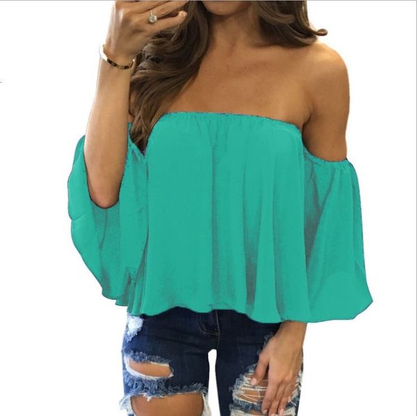 

women long sleeve pullover t shirt female off shoulder casual spring autumn summer splid chiffon slash neck mujeres media, White