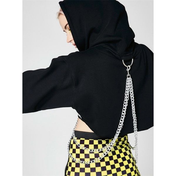 

82118 hooded navel sweater 2021 fashion chain hip hop dance suit, Black