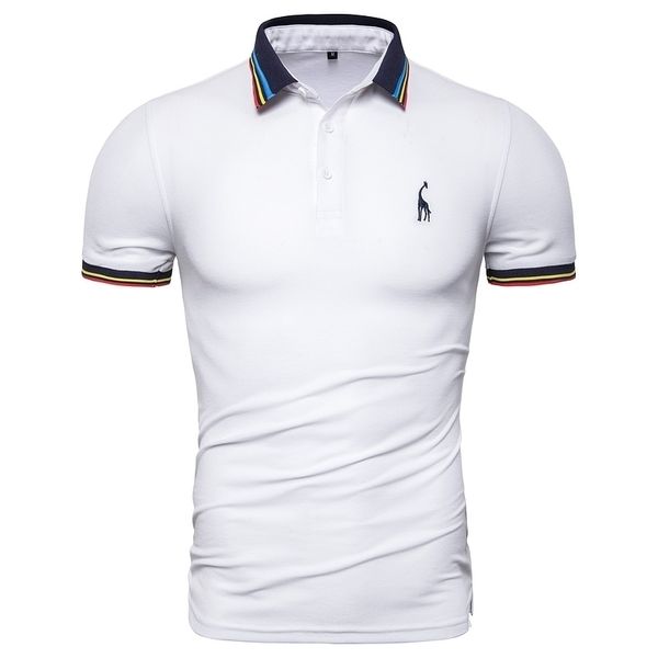 Dropshipping New Summer Cotton Polo Uomo Solid Deer Ricamo Manica corta Polo Uomo Moda Polo Giraffa Mens Camicie 210401