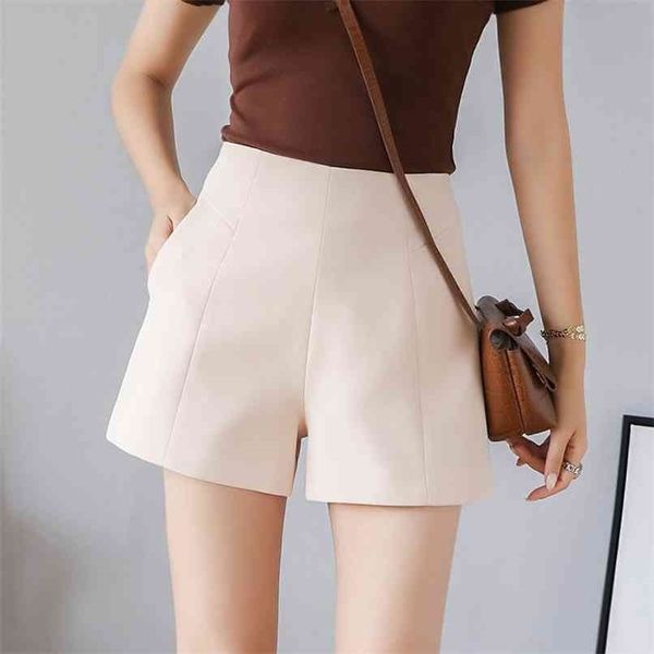 

s-2xl summer autumn spring chiffonladies shorts women high waist loose short solid black casual mujer 210724, White;black