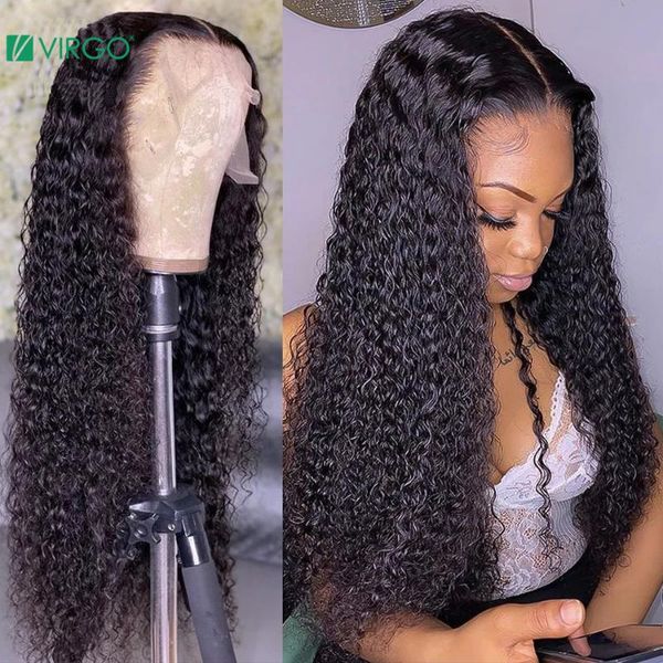 

deep wave 13x6 lace front human hair wigs hd frontal wig 28 30 inch brazilian water curly long for black women, Black;brown
