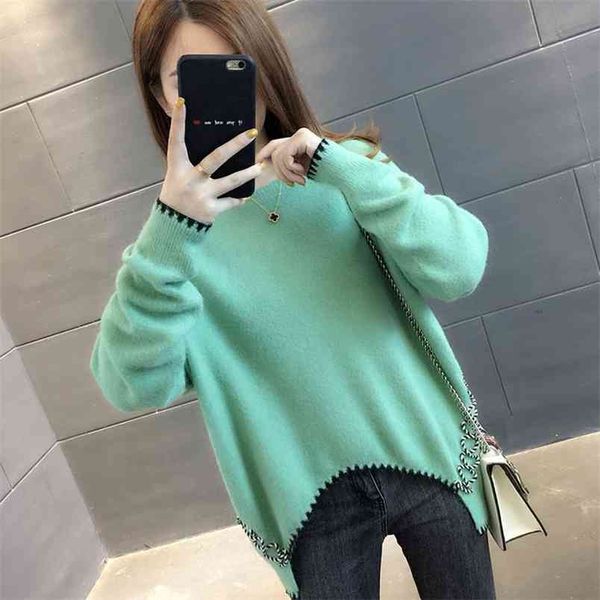 

autumn and winter loose sweater women korean version of foreign style wearing inner bottoming tide 210427, White;black
