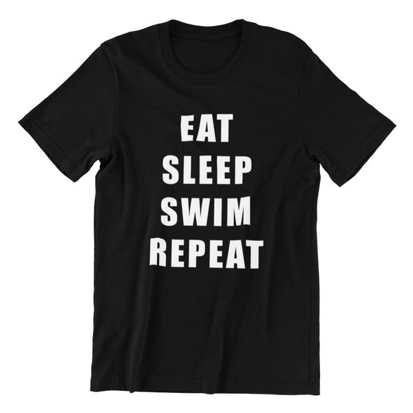 

Eat Sleep Swim Repeat Swimming Pool Freestyle Mens Cotton Black T-Shirt, White;black