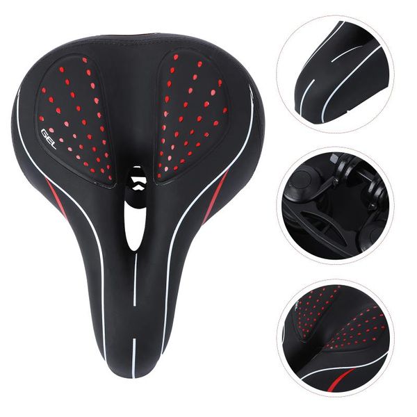 

bike saddles silicone thickened saddle mountain seat cushion breathable riding for sports outdoor (red and black)