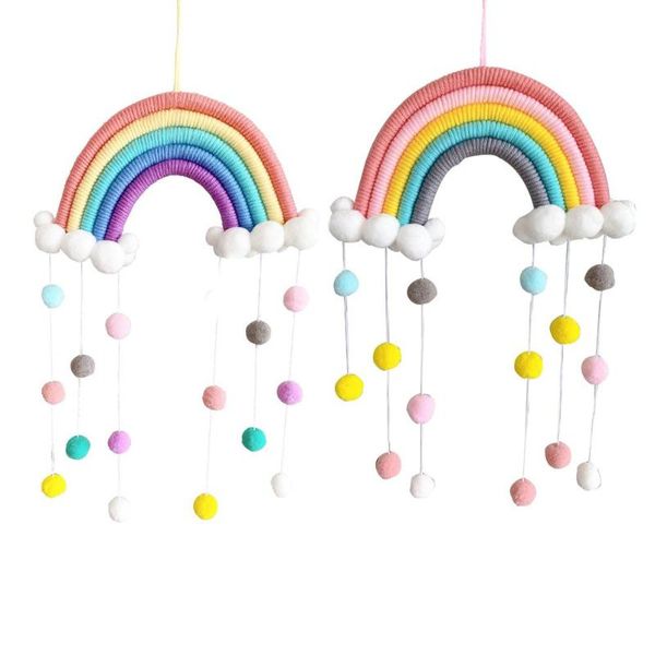 

tapestries crafts handmade woven pompom po prop rainbow tapestry felt ball wall hanging decor clouds