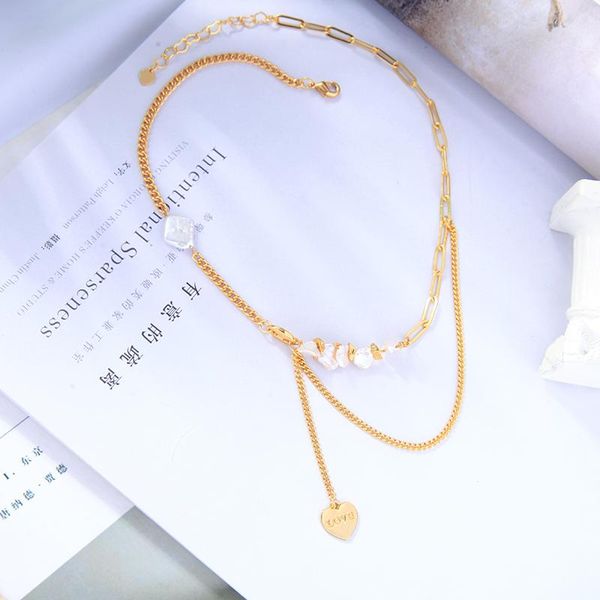 

pendant necklaces balanbiu multilayer alloy punk irregular cultured pearl necklace for women delicate gold color brass chains 2021 fashion j, Silver