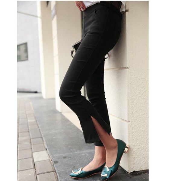 

women's pants & capris lady casual street flare pant women slim fitted side open flared short spring autumn pencil wide leg trousers, Black;white