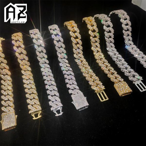 

link, chain az design iced out cuban link bracelets necklace for men women with bling stone hip hop miami goth jewelry, Black