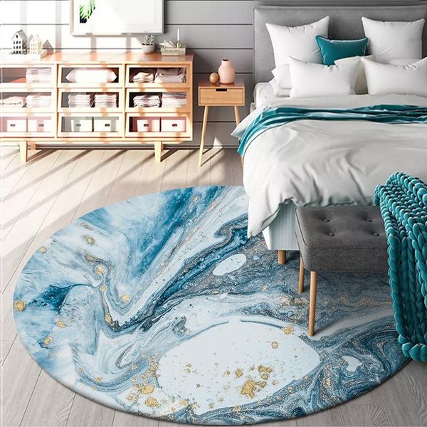 

modern nordic style round floor mat abstract marble printed living room area rugs bedroom hanging basket chair anti-slip carpets