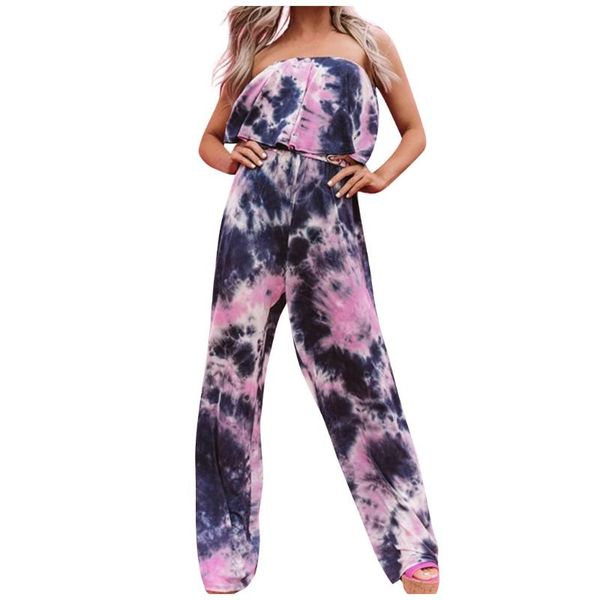 

women's jumpsuits & rompers jaycosin fashion women jumpsuit sleeveless tube and pants printed tie-dye casual loose ladies, Black;white