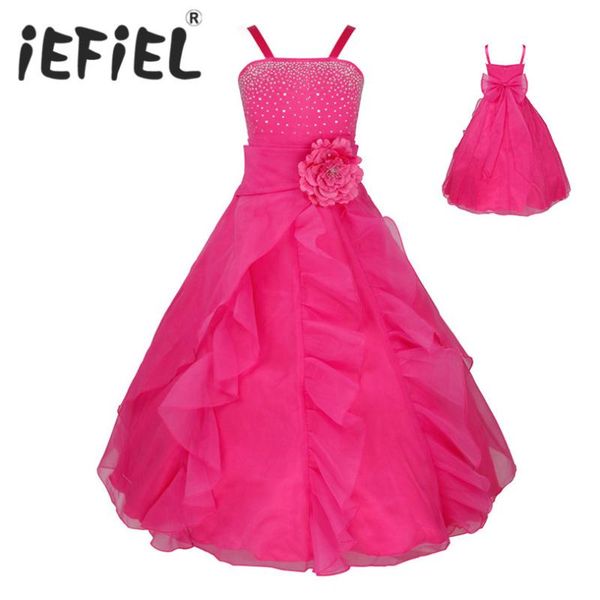 

girl's dresses iefiel kids flower girls dress pageant wedding party formal occassion bridesmaid children tulle tutu floor length, Red;yellow
