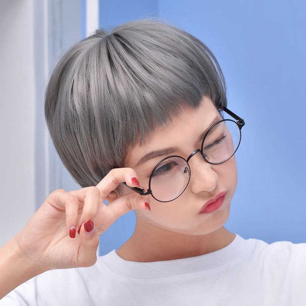 

mefeer / mengfei wig short curly dog gnawing bangs bobo head button loose korean hairstyle, Black
