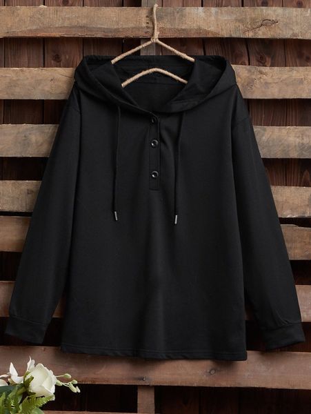 

emery rose solid drop shoulder drawstring hoodie y86x#, White;black