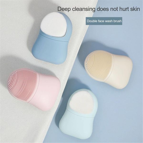 

hair brushes double-headed manual facial cleansing brush 2 in 1 soft bristle silicon washing blackhead massager #40, Silver