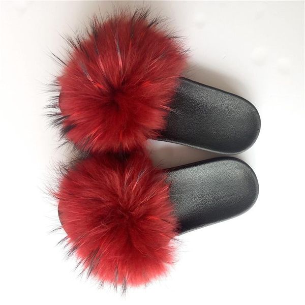 

colorful real fur slides slippers for fashionable women summer custom genuine, Black