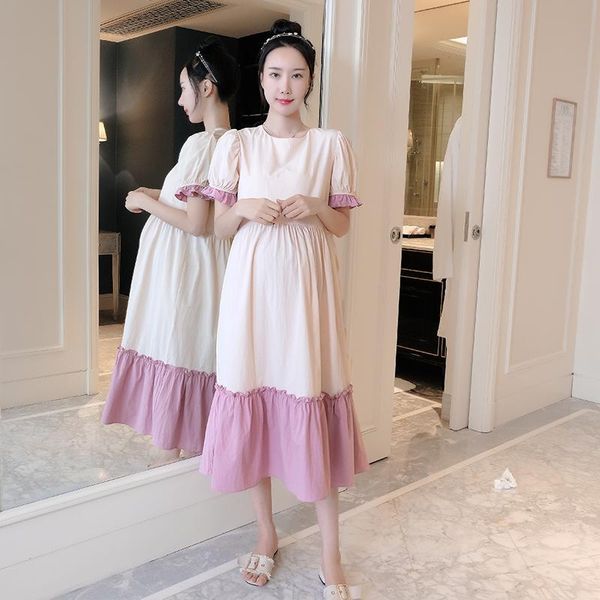 

maternity dresses 8859# clothes summer cotton short sleeve loose stylish a line dress for pregnant women pregnancy, White