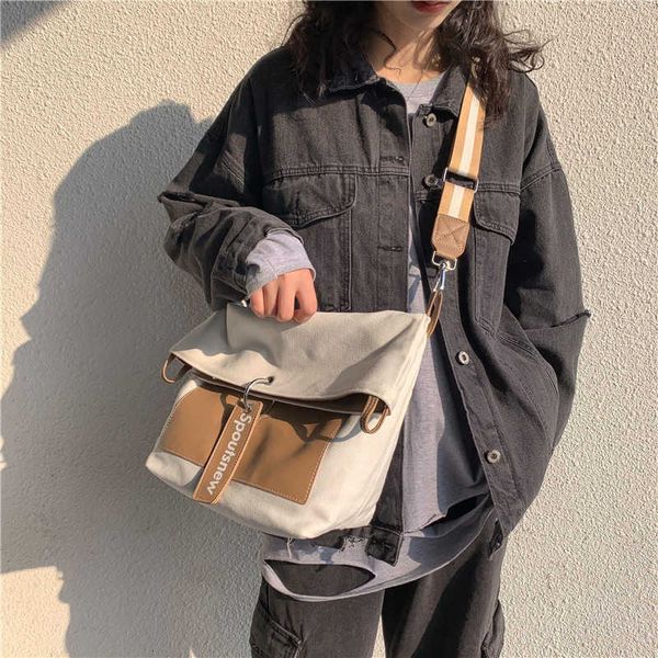 

big women 2021 fashion color contrast large capacity one shoulder tote bag korean canvas versatile msenger bag