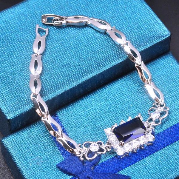 

link, chain white gold color for women blue cubic zirconia square bracelet fashion wedding party jewelry bracelets bl006, Black