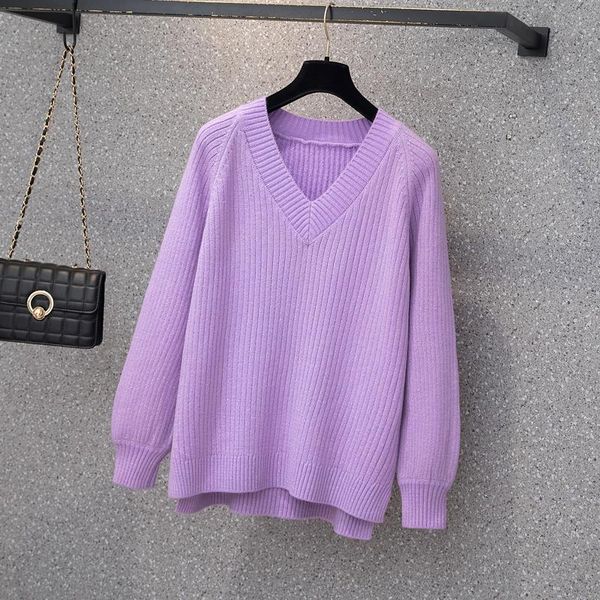 

women's sweaters plus size winter v neck women thick sweater casual lantern sleeve loose pink color jumper office soft female knitted p, White;black