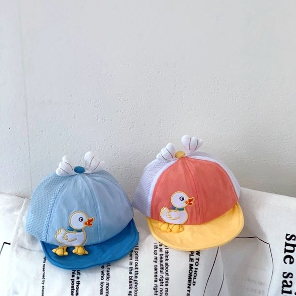 

baby hat summer cute cartoon boys and girls soft brim cap shade mesh super slim, Blue;gray
