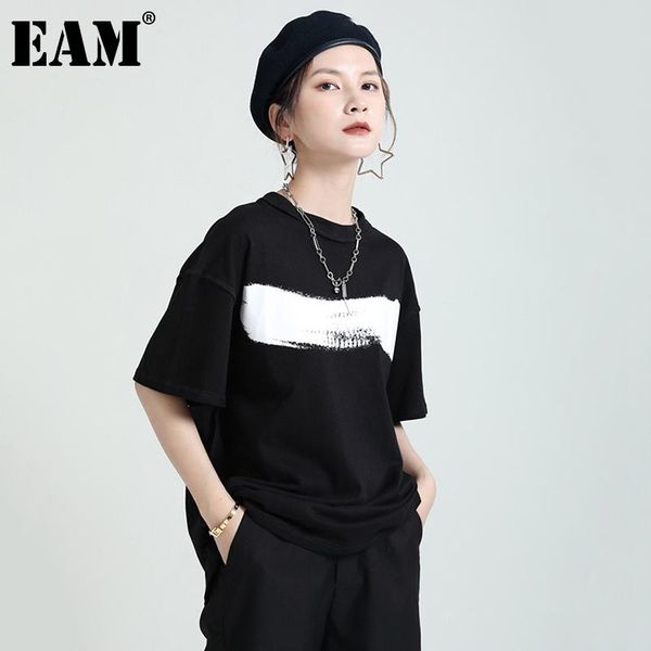 

women's t-shirt [eam] women black letter printed personality round neck short sleeve fashion tide spring summer 2021 1dd8671, White
